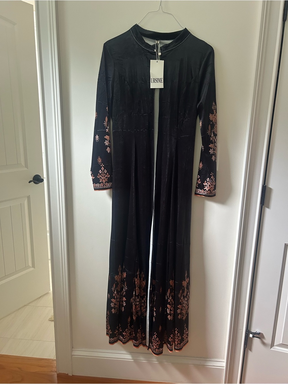 Black Maxi Dress with Rose Gold Embroidery